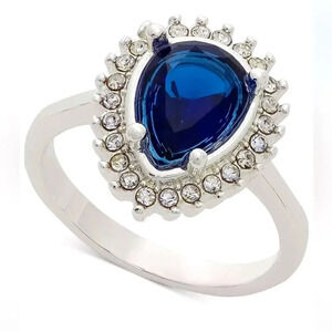 Pear-Shape Silver Tone Crystal Halo Ring NWT 5,6,9,10,11 sizes